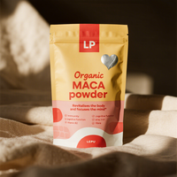Doypack imprimé sur mesure pour poudre de maca biologique, sachet refermable en aluminium pour l'emballage de compléments alimentaires