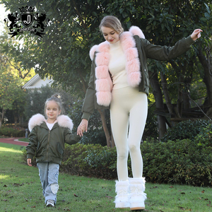 Cappotti con cappuccio in <span class=keywords><strong>pelliccia</strong></span> invernale da <span class=keywords><strong>bambina</strong></span> vestiti caldi Bomber antivento invernale per mamma e bambini - Product Image 3