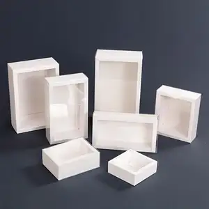 Cajón de caja de embalaje natural, caja de papel Kraft deslizante con funda de ventana transparente