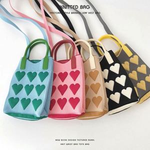 Fashion Korean Style Crochet Knitted Crossbody Handbag <b>Pink</b> Heart-shaped Mini Phone <b>Purse</b> Bag for Girls - Product Image 4