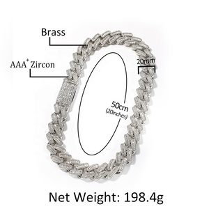 Nuovo Design Moda Street <span class=keywords><strong>Rap</strong></span> Gioielli <span class=keywords><strong>Hip</strong></span> <span class=keywords><strong>Hop</strong></span> Collana da Uomo con Catena Cuban Link Iced Out Prong da 20mm con Baguette Pesanti - Product Image 2