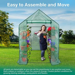 Serre miniature portable robuste <span class=keywords><strong>pour</strong></span> l'extérieur avec couverture en PE, étagères et clips <span class=keywords><strong>de</strong></span> fixation, structure en fonte <span class=keywords><strong>pour</strong></span> jardin domestique - Product Image 3