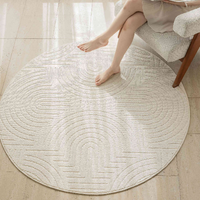 Tapis rond vintage GENIMO à poils plats, couleur unie, 160 cm, polyester lavable pour salon, beige