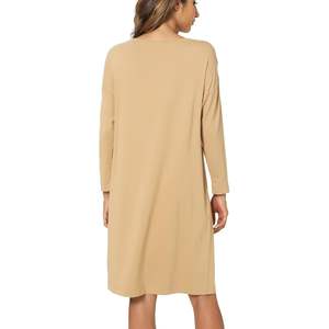 Camisón de Bambú Personalizado para Mujer, Manga Larga, Vestido de Dormir de Bambú y Algodón, Suave y Elástico, con Bolsillos, Vestido de Estar por Casa para Mujer - Product Image 4