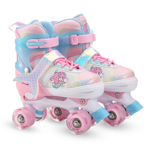 Patins à roulettes pour enfants, respirants et confortables, à double rangée, avec coque en PU, roues lumineuses sirène, pour filles débutantes, résistants aux chutes - Product Image 2
