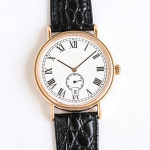Nouvelle montre mécanique de style vintage original avec chiffres romains, cadran or rose, bracelet en cuir véritable avec boîte - Product Image 2