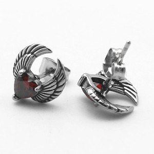 yunnique Stud <b>Earrings</b> <b>Wings</b> Heart Shape Black Zircon Claw Setting Titanium Steel Fashion Jewelry - Product Image 2