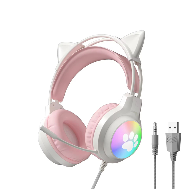 SY G50 RGB Lights Gaming DJ Headset with ENC Noise Cancellation and Bass Boost Wired Cat Ear Headphones for Girls & Boys