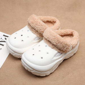 Women's Crocs Fleece Lined Thick Sole Warm Cotton Slippers Autumn Winter Non Slip EVA Outerwear <b>Closed</b> <b>Toe</b> Solid Color - Product Image 1