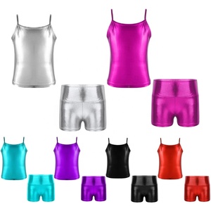 ชุดเต้นรำบอลรูมลาตินสำหรับเด็กผู้หญิงอายุ 4-14 ปี เสื้อกล้ามเมทัลลิกพร้อมกางเกงขาสั้น ชุดออกกำลังกาย ยิมนาสติก แข่งขัน โชว์ในโรงเรียน - Product Image 1