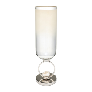 Vaso in vetro con base in metallo, moderno centrotavola decorativo per il soggiorno - Product Image 1