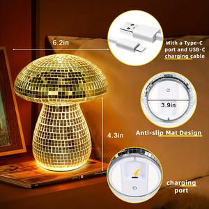 Lámpara de Mesa Recargable Inalámbrica con Forma de Hongo Plateado, Lámpara Táctil con Iluminación Ambiental, Decoración Estética para Habitaciones, Lámpara de Mesa Colorida - Product Image 2