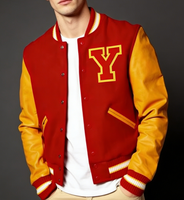 Blouson de baseball universitaire personnalisé unisexe, coupe ajustée, en laine, avec manches en cuir, style vintage, coupe-vent, respirant, écologique, col montant