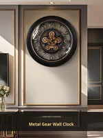 Horloge murale mécanique analogique de style européen pour salon - Design rétro américain haut de gamme vintage rond