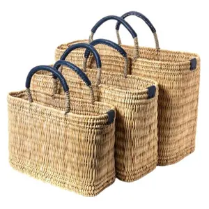 Eco Friendly Wholesale Manufacture Storage Straw Handbag tote bag Seagrass Shopping REED BASKET Ethically Handmade in Morocco