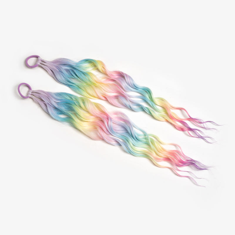 24-Inch Elastic Synthetic Bubble Ponytail with Deep Wave Style Glittering Kids Hair Extensions for Kids Sparkling Tinsel Braids