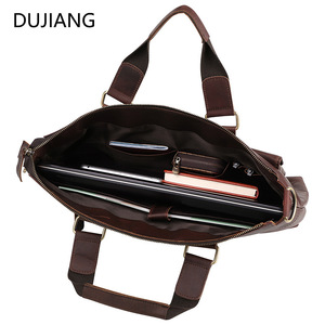 Dujian Genuine Leather Men's Shoulder Bag Large Capacity Business Travel <b>Handbag</b> Crazy Horse Leather Briefcase Spring 2023 - Product Image 4