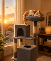 Arbre à chat robuste et écologique en peluche avec poteaux à gratter en sisal, tour d'escalade multi-niveaux en velours, emballage en carton pour la maison