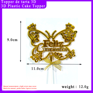 Adorno para Pastel de Cumpleaños con Corona de Mariposa de Plástico Chapado en Oro, Feliz Cumpleaños, Decoración para Fiesta de Cumpleaños en Español, 3D, Precio de Fábrica - Product Image 2