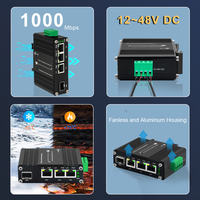Mini Switch Industrial PoE+ Gigabit de 3 Puertos con Uplink SFP y Amplificador de Voltaje de 12-48VDC para Riel DIN