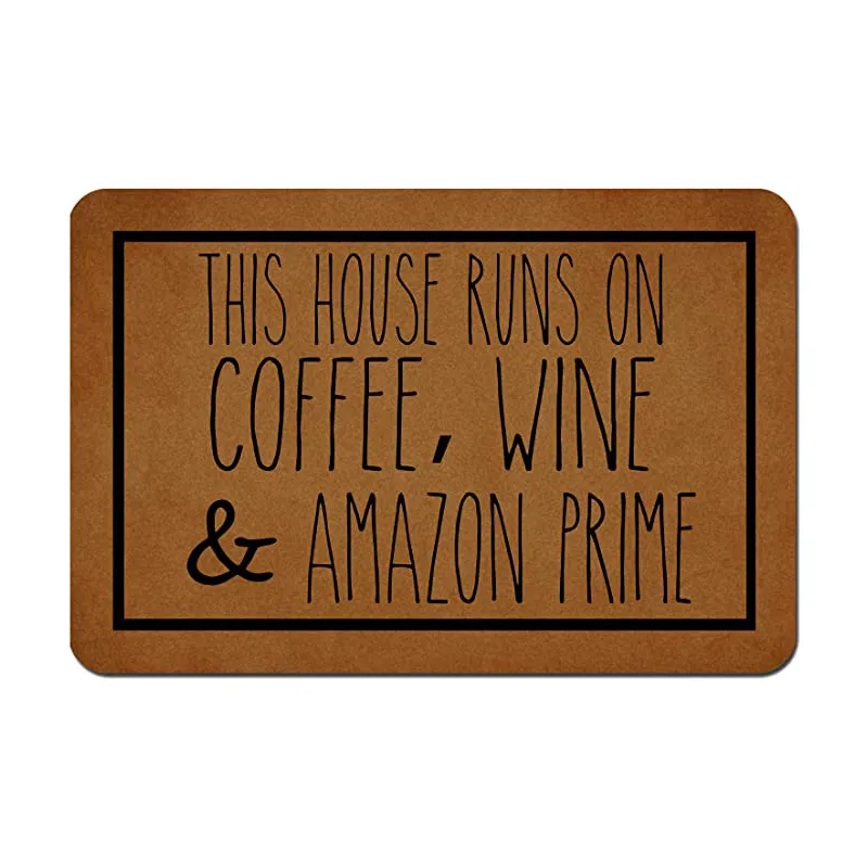 Alfombra para puerta de entrada con estampado personalizado, estera para puerta delantera, para café, vino y Amazon Prime