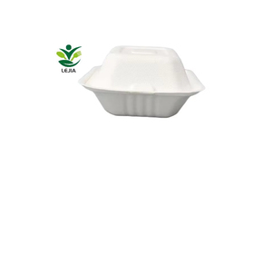 Kotak <span class=keywords><strong>Burger</strong></span> Bagasse sekali pakai 100% dapat terurai kemasan makanan cepat 6 inci wadah makanan Luar atas lipat - Product Image 1