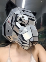 Casque de scène portable en forme de tête de tigre, avec miroir, pour performance, cosplay, danse de salon et tenue de scène en boîte de nuit