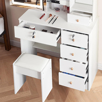 Coiffeuse avec lumières, coiffeuse avec 5 tiroirs, ensemble de 3 modes d'éclairage, luminosité réglable, table de maquillage pour chambre à coucher