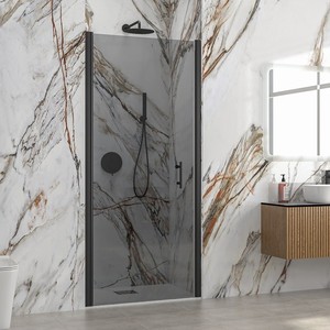 Kamalu KS2800NF moderna porta doccia con struttura nera 85 cm incernierata vetro fumé altezza 200h per bagno Hotel in ottone 6mm-10mm inossidabile - Product Image 1