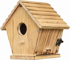 Casa para Pájaros Moderna de Madera Marrón para Uso en Exteriores, Caja de Anidación para Colgar en la Pared para Pinzones y Cardenales - Product Image 1