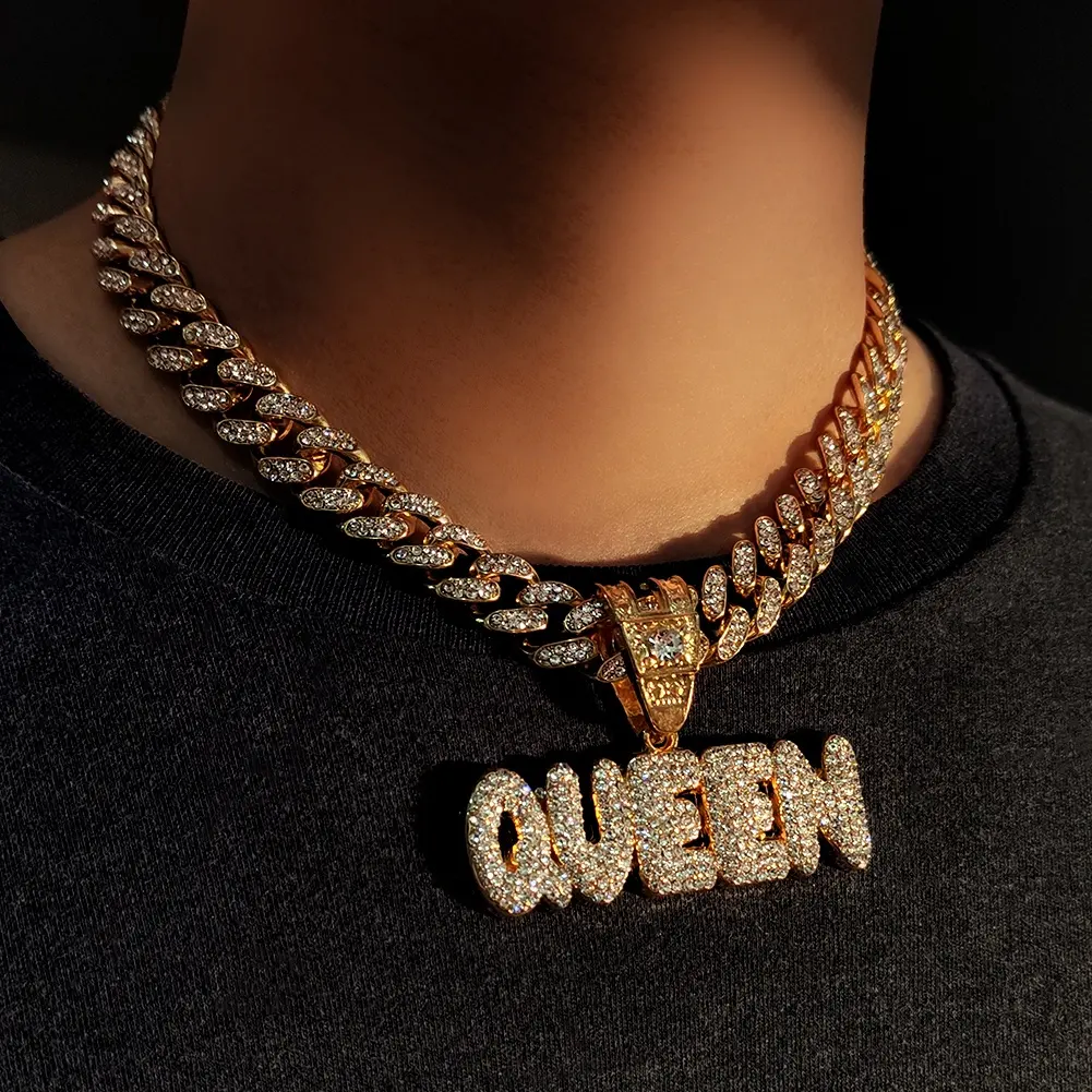 Schlussverkauf individueller Queen Letter Hip Hop-Halsband Anhänger S925 rosa vergoldet D Farbe VVS1 Moissanit Diamant-Buchstaben-Halter