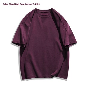 Maglietta estiva viola scura per gli uomini stile retrò americano di fascia alta in cotone 100% fatta a mano mezza manica ampia maglietta per gli uomini - Product Image 5