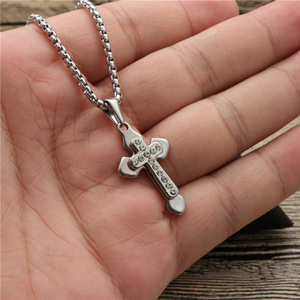 <b>Cross</b> Pendant Necklace Stainless Steel Pave Setting Unisex Fashion Jewelry Gift - Product Image 3