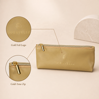 Sac à fermeture éclair en cuir PU haut de gamme pour stylos et cosmétiques, logo personnalisé imprimé, pochette de rangement pour maquillage imperméable en cuir