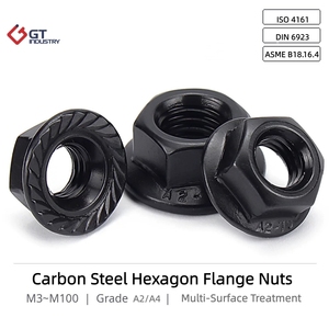 ISO 4161 DIN 6923 B18.16.4 A2-70 M5-M100 Écrou à bride hexagonale en acier inoxydable SS304 316 A4-70, zingué noir, à denture hexagonale - Product Image 1