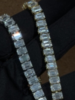 Bracelet Tennis en Moissanite Taille Émeraude, Argent S925, Luxe, pour Femmes et Hommes, Vente en Gros, Faible MOQ, Expédition Rapide