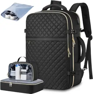 حقيبة سوداء مقاومة للماء للرجال حقيبة ظهر للكمبيوتر المحمول حقيبة مدرسية مع حقيبة