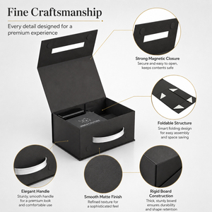 Cajas de regalo plegables magnéticas negras con asa, caja de papel de lujo con cierre magnético plegable para embalaje de regalos de cosméticos y ropa. - Product Image 3
