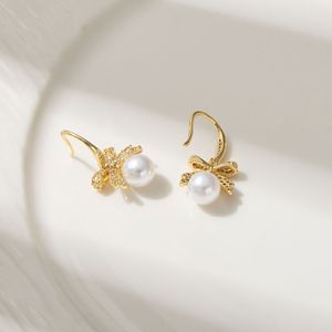 Pearl Stud Earrings For Women Gold Tone With Rhinestone <b>Bow</b> <b>Clip</b> On Earrings Fashion Geometric Design Gift Jewelry - Product Image 3