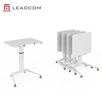 Bureau mobile pliable pneumatique LEADCOM LS-QF60 avec système de levage pneumatique, table de bureau pliable avec roulettes pour salle de réunion et de formation