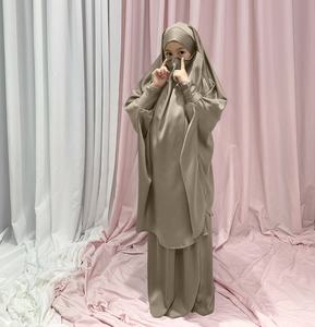 Sıcak satış Abayas tasarımlar kızlar başörtüsü elbise sevimli saten 2 parça Abaya seti çocuk namaz etek geleneksel müslüman giyim CD0019 - Product Image 6