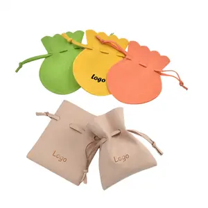 7cm 9cm drawstring custom logo gourd shape round suede velvet jewelry small pouches mini bag for packaging jewellery use