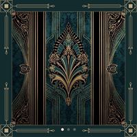 Le tapis de table de mahjong bleu et vert présente un motif d'éléphants élégants, de feuilles délicates et d'éléments architecturaux de cour.