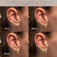 Juego de Aros Huggie en Forma de Lágrima de 3 Tamaños, Chapados en Oro, para Perforaciones Múltiples, Joyería Minimalista, Aretes de Acero Inoxidable