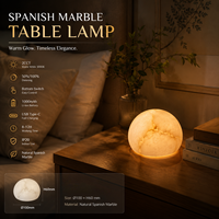Lampe de table décorative en marbre espagnol de luxe, rechargeable, type C, LED, lumière d'ambiance nocturne, lampe en pierre portable pour chambre d'hôtel