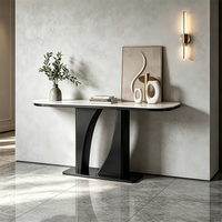 Table console moderne en marbre avec base en métal noir, table d'appoint étroite pour entrée, couloir, salon, rangement, meubles de maison