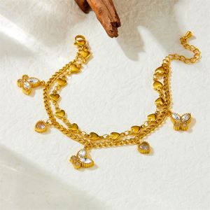 Mode Acier Inoxydable amour Double Porter Bijoux Diamant Incrusté papillon amour Non-fading amour Forme Bijoux Bracelet - Product Image 2