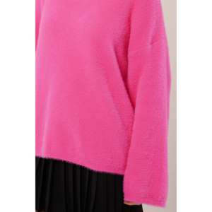Pull en maille fuchsia moelleux pour femme, coupe ample, décontracté, manches longues, anti-boulochage - Product Image 3