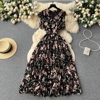 Robe florale de Style Vintage français femmes été sans manches col Niche haute qualité Chic lumière luxe longues robes de réservoir décontractées