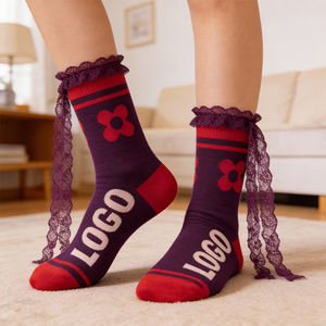 फीता से सजाए गए पुष्प प्रिंट महिलाओं के टखने रंगीन लोगो मिठाई शैली सर्दियों की पोशाक लुभावनी विरोधी बैक्टीरिया नरम कपास कस्टम - Product Image 3